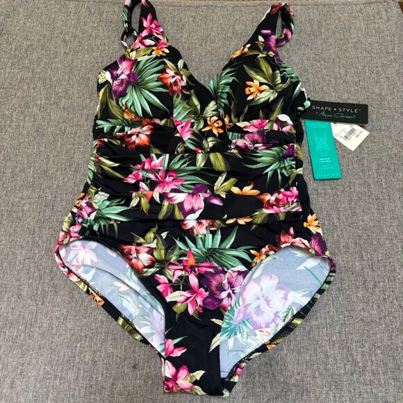 Agua Green Floral Shirred Shape + Style One Piece Swimsuit - Picture 2 of 8